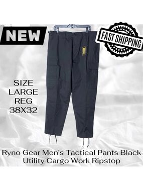 Ryno Gear Men’s Tactical Pants Large Reg 38x32 Black Utility Cargo Work Ripstop